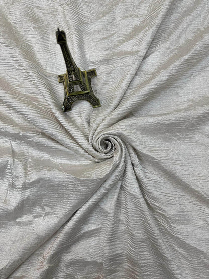 PURE CHIFFON CRUSHED SILK FABRIC – SILVER (RESHAMI ZARI WEAVE, DYEABLE, PER METER)