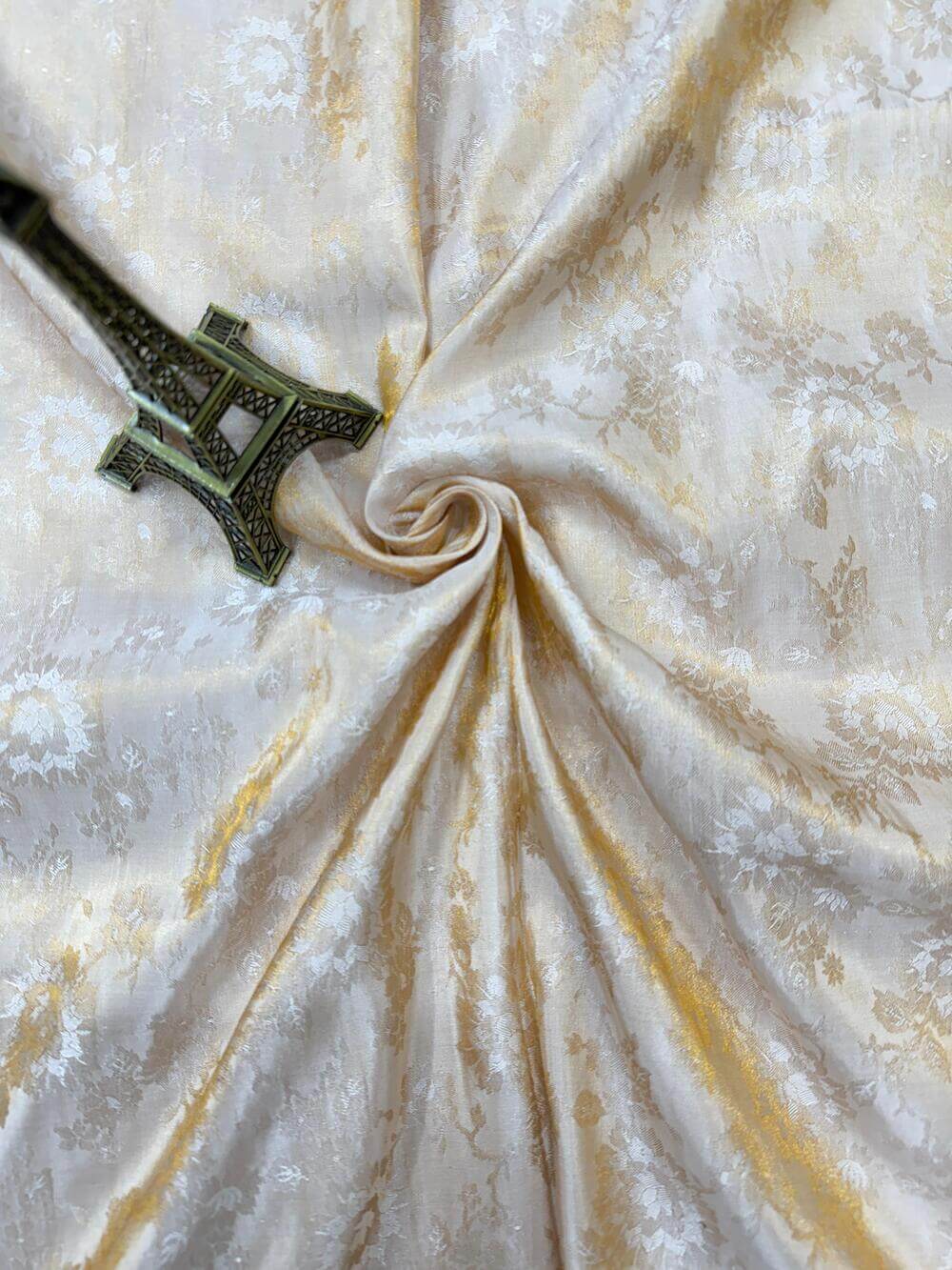 PURE KATAN TISSUE MEENAKARI JAAL FABRIC – GOLDEN (RESHAMI ZARI WEAVE, DYEABLE, PER METER)