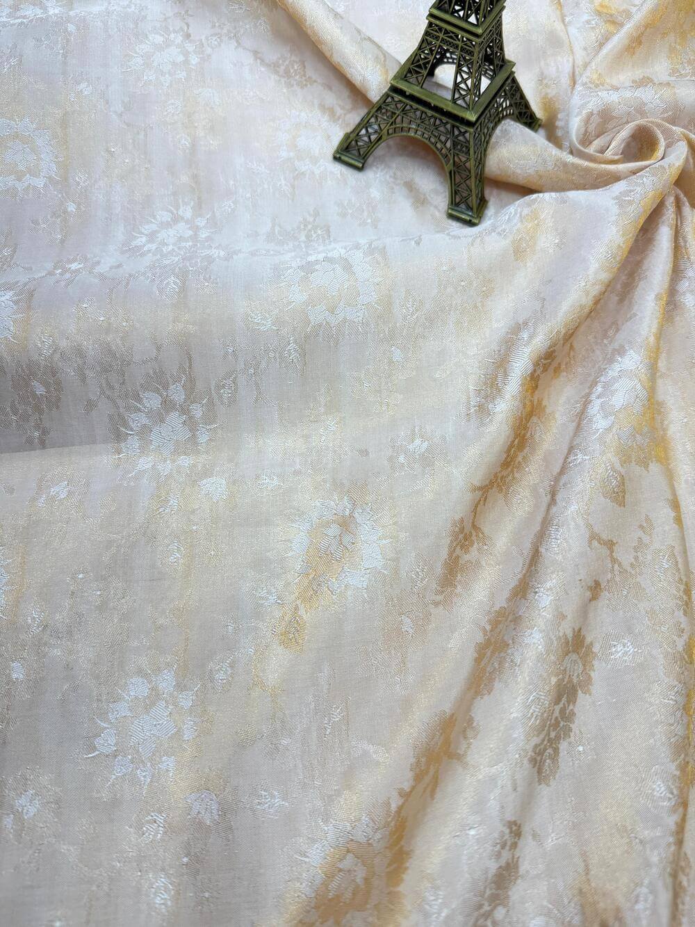 PURE KATAN TISSUE MEENAKARI JAAL FABRIC – GOLDEN (RESHAMI ZARI WEAVE, DYEABLE, PER METER)