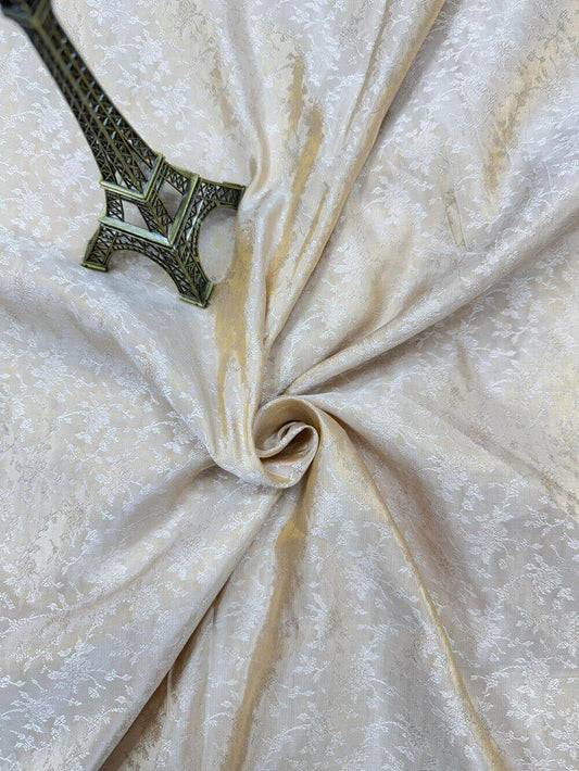 PURE KATAN TISSUE MEENAKARI TANCHOI JAAL FABRIC – GOLDEN (RESHAMI ZARI WEAVE, DYEABLE, PER METER)
