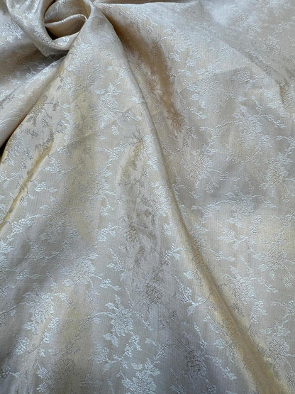 PURE KATAN TISSUE MEENAKARI TANCHOI JAAL FABRIC – GOLDEN (RESHAMI ZARI WEAVE, DYEABLE, PER METER)