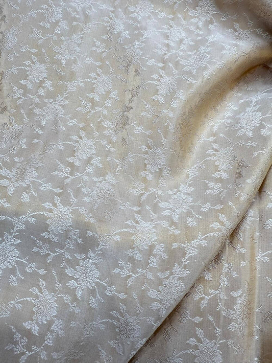 PURE KATAN TISSUE MEENAKARI TANCHOI JAAL FABRIC – GOLDEN (RESHAMI ZARI WEAVE, DYEABLE, PER METER)