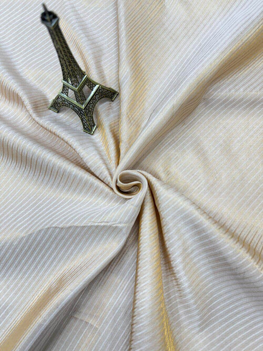 PURE KATAN TISSUE STRIPE FABRIC – GOLDEN (RESHAMI ZARI WEAVE, DYEABLE, PER METER)