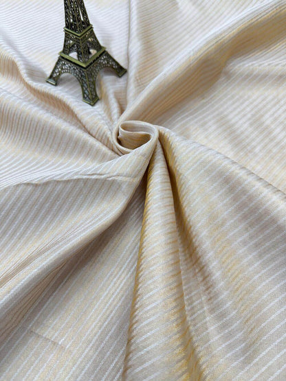 PURE KATAN TISSUE STRIPE FABRIC – GOLDEN (RESHAMI ZARI WEAVE, DYEABLE, PER METER)