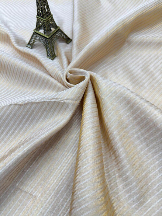 PURE KATAN TISSUE STRIPE FABRIC – GOLDEN (RESHAMI ZARI WEAVE, DYEABLE, PER METER)