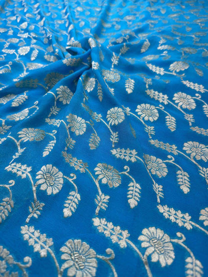 KHADDI GEORGETTE CHIFFON SILK HANDLOOM SAREE – LIGHT FIROZI (ALL OVER JAAL, HANDWOVEN)