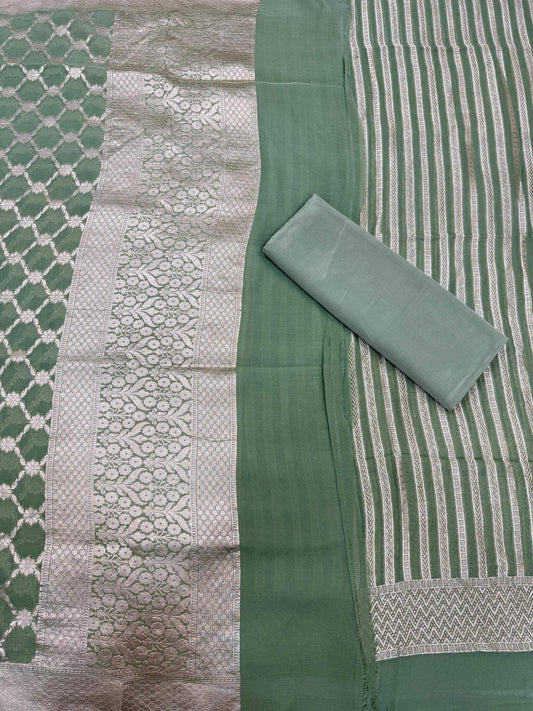 PURE KHADDI GEORGETTE UNSTITCHED SUIT SET – GRAPE | BANDHEJ & MARWADI STRIPE DESIGN