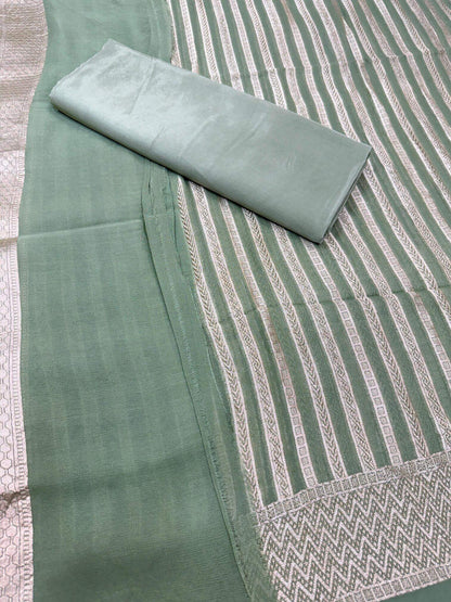PURE KHADDI GEORGETTE UNSTITCHED SUIT SET – GRAPE | BANDHEJ & MARWADI STRIPE DESIGN