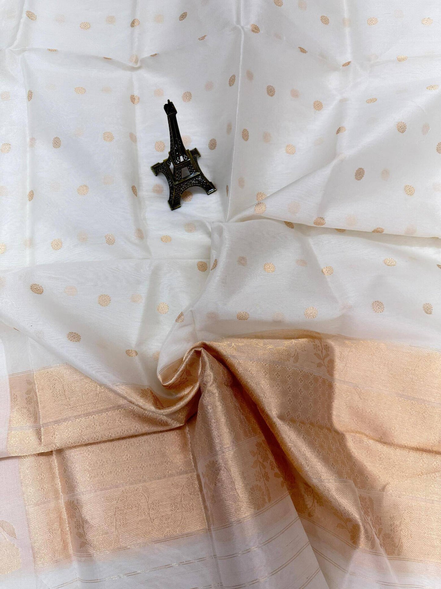 PURE KORA ORGANZA SILK DUPATTA – DESIGN 4 (AADA STRIPE KADHUWA, SONA RUPA ZARI, DYEABLE)