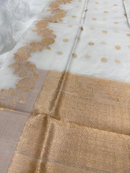PURE KORA ORGANZA SILK DUPATTA – DESIGN 4 (AADA STRIPE KADHUWA, SONA RUPA ZARI, DYEABLE)