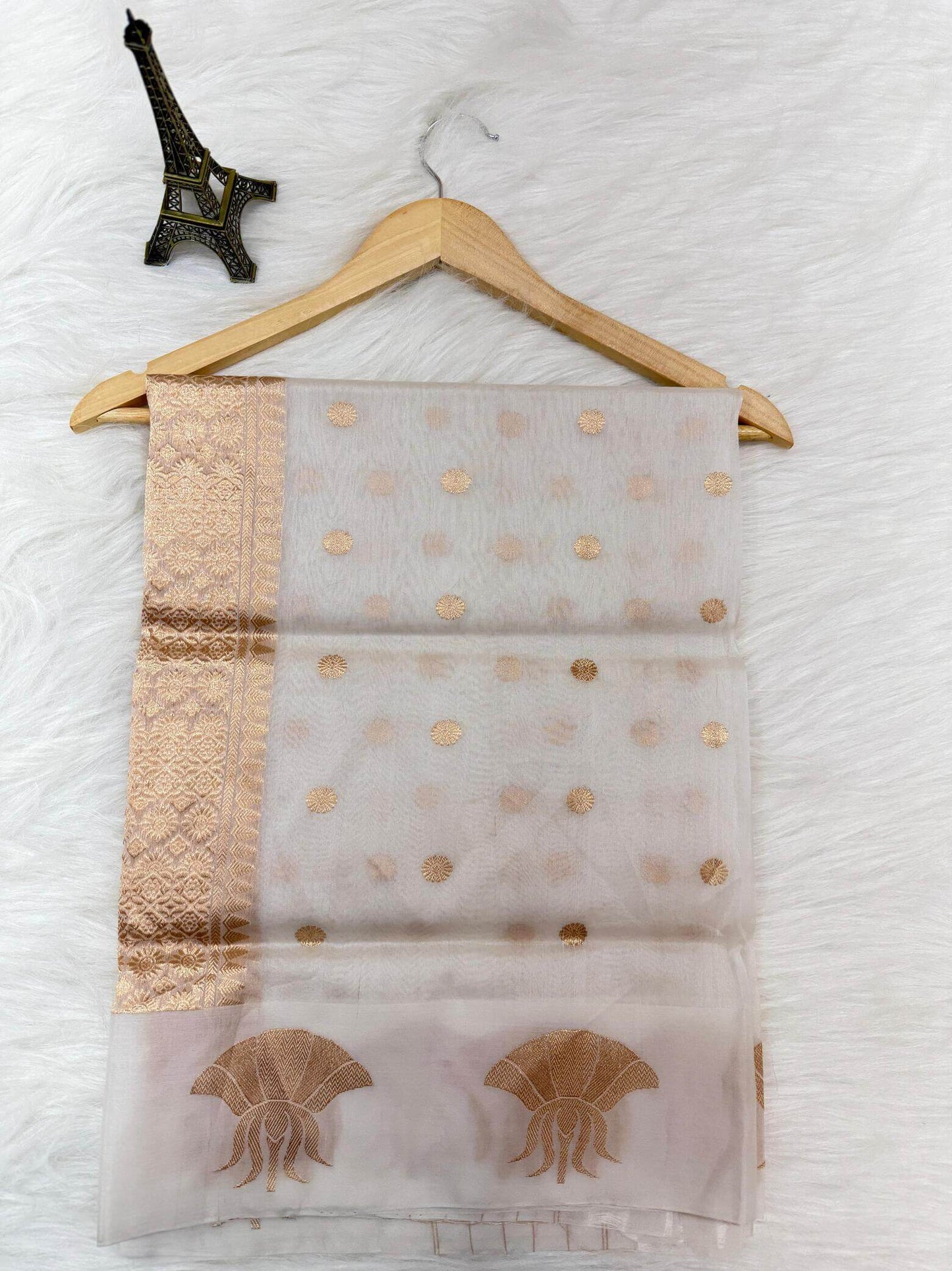 PURE KORA ORGANZA SILK DUPATTA – DESIGN 6 (AADA STRIPE KADHUWA, SONA RUPA ZARI, DYEABLE)