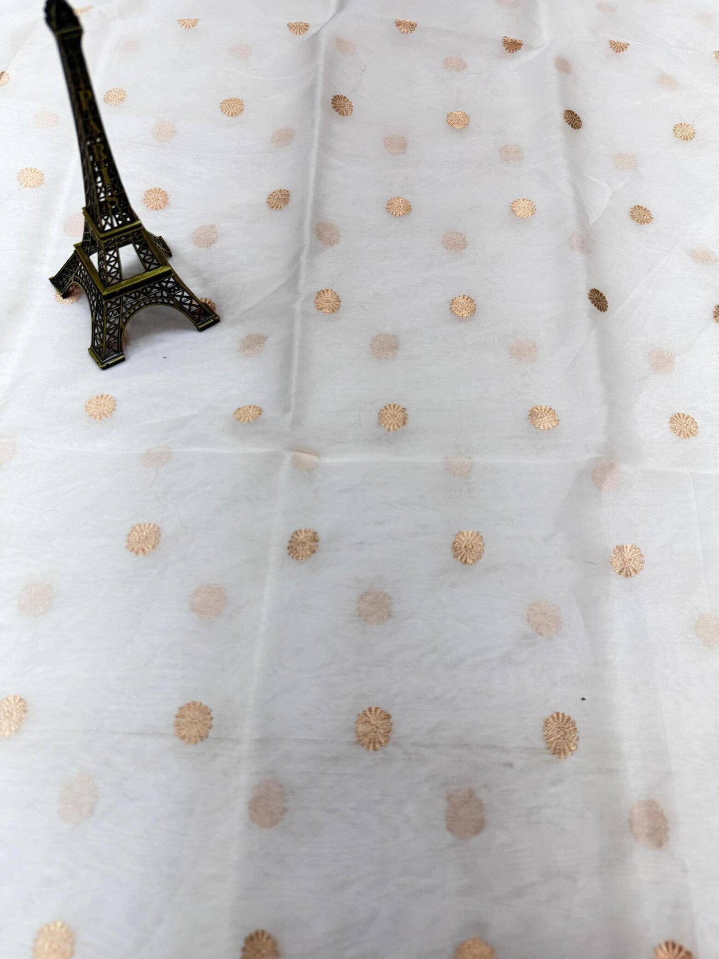 PURE KORA ORGANZA SILK DUPATTA – DESIGN 6 (AADA STRIPE KADHUWA, SONA RUPA ZARI, DYEABLE)