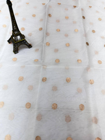 PURE KORA ORGANZA SILK DUPATTA – DESIGN 6 (AADA STRIPE KADHUWA, SONA RUPA ZARI, DYEABLE)