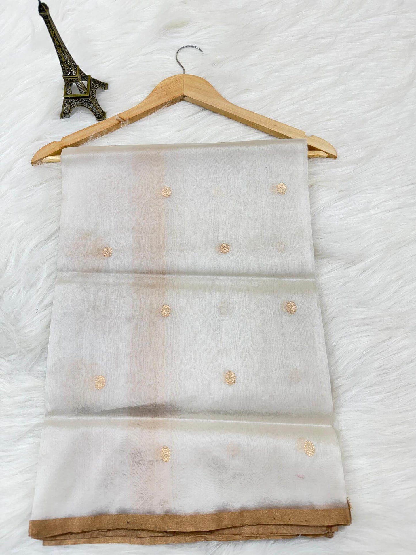PURE KORA ORGANZA SILK DUPATTA – DESIGN 7 (AADA STRIPE KADHUWA, SONA RUPA ZARI, DYEABLE)
