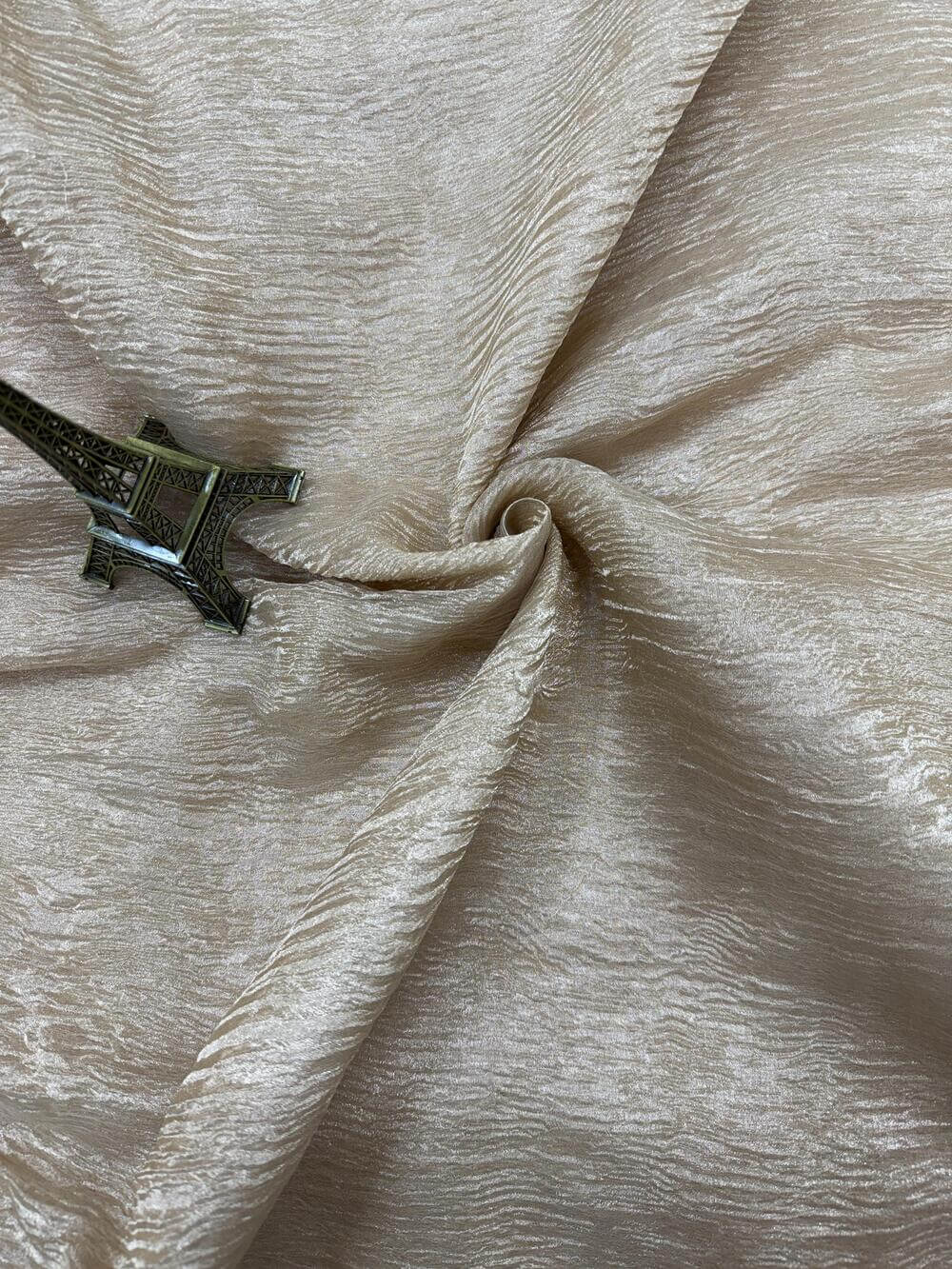 PURE TISSUE CRUSHED FABRIC – GOLDEN (POWDER ZARI WEAVE, DYEABLE, PER METER)