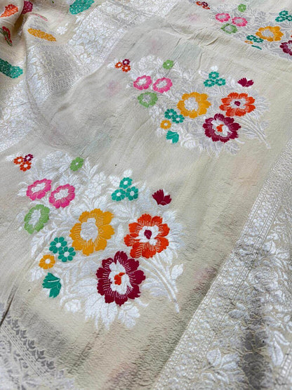 PURE TUSSAR KHADDI GEORGETTE SAREE – TUSSAR (DYEABLE, KADHUWA REAL ZARI, JAAL DESIGN)