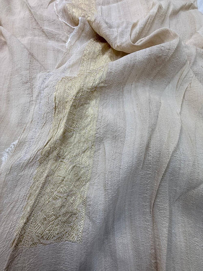PURE TUSSAR KHADDI GEORGETTE SAREE – TUSSAR (DYEABLE, KADHUWA REAL ZARI, BOOTA DESIGN)