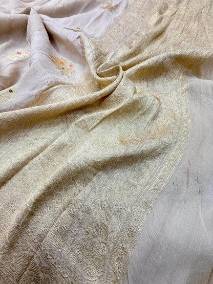 PURE TUSSAR KHADDI GEORGETTE SAREE – TUSSAR (DYEABLE, KADHUWA REAL ZARI, BOOTA DESIGN)