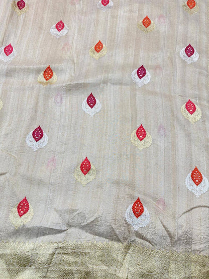 PURE TUSSAR KHADDI GEORGETTE SAREE – TUSSAR (DYEABLE, KADHUWA REAL ZARI, JAAL DESIGN)
