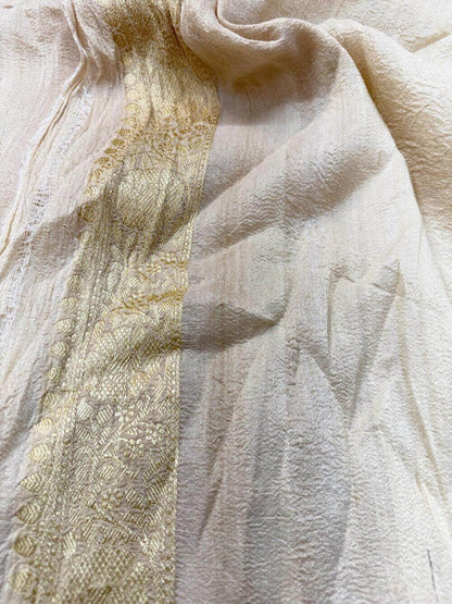 PURE TUSSAR KHADDI GEORGETTE SAREE – TUSSAR (DYEABLE, KADHUWA REAL ZARI, JAAL DESIGN)