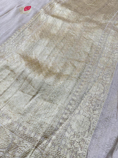 PURE TUSSAR KHADDI GEORGETTE SAREE – TUSSAR (DYEABLE, KADHUWA REAL ZARI, JAAL DESIGN)