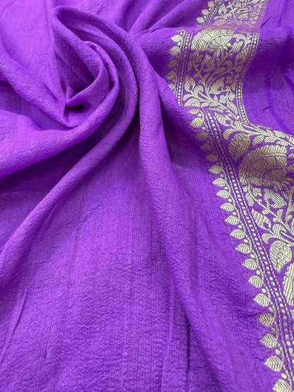 PURE TUSSAR KHADDI GEORGETTE SAREE – MAGENTA (KADHUWA REAL ZARI, MEENAKARI BOOTA DESIGN)