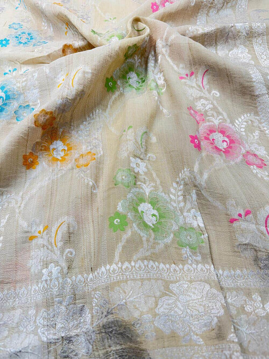 PURE TUSSAR GEORGETTE KHADDI SAREE – TUSSAR (KADHUWA REAL ZARI, DYEABLE, BOOTA & JAAL DESIGN)