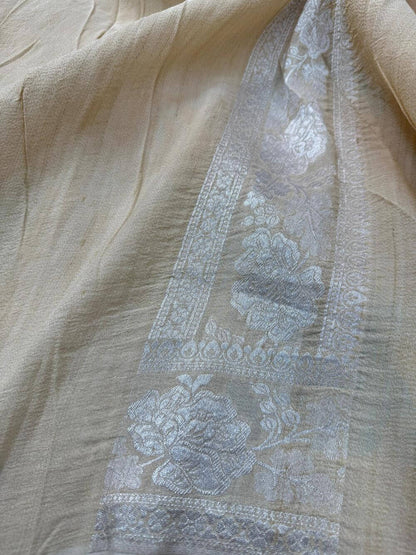PURE TUSSAR GEORGETTE KHADDI SAREE – TUSSAR (KADHUWA REAL ZARI, DYEABLE, BOOTA & JAAL DESIGN)