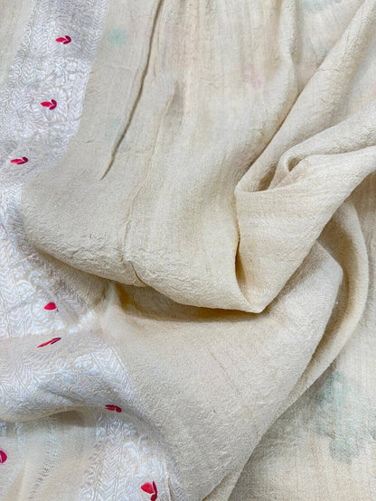 PURE TUSSAR KHADDI GEORGETTE SAREE – TUSSAR (KADHUWA REAL ZARI, DYEABLE, BOOTA & JAAL DESIGN)