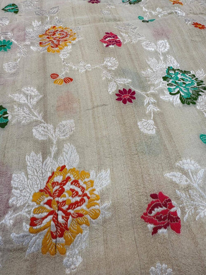 PURE TUSSAR KHADDI GEORGETTE SAREE – TUSSAR (KADHUWA REAL ZARI, DYEABLE, BOOTA & JAAL DESIGN)