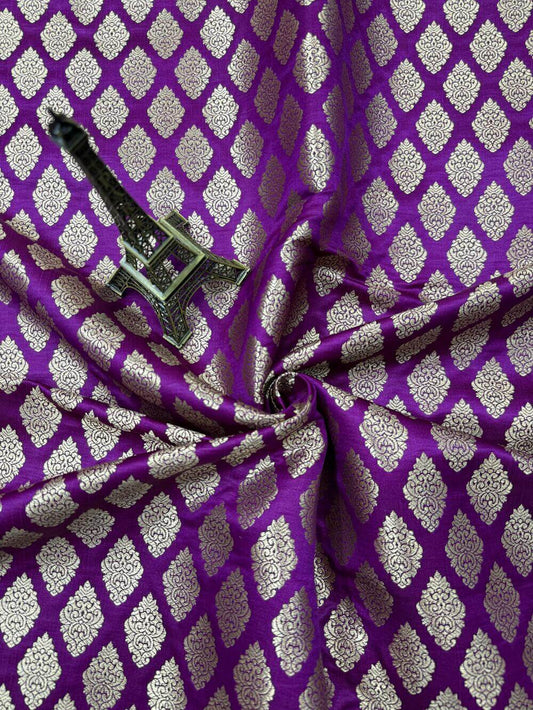 SATIN BROCADE BOOTA FABRIC – MAGENTA (ZARI SILK WEAVE, PER METER)