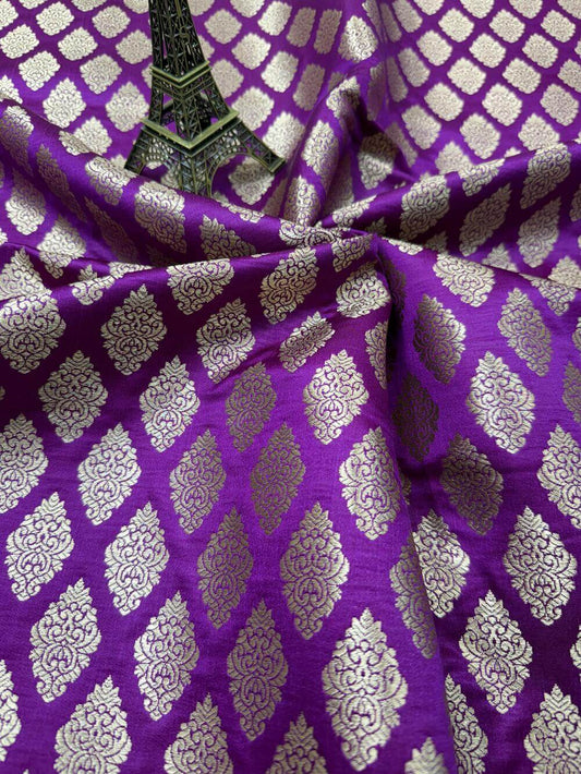 SATIN BROCADE BOOTA FABRIC – MAGENTA (ZARI SILK WEAVE, PER METER)