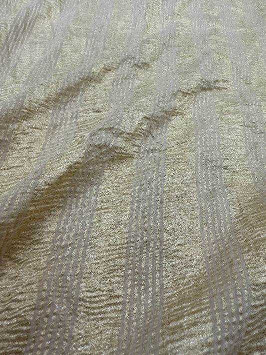 MOONGA CRUSHED STRIPE FABRIC WITH WATER ZARI - DYEABLE