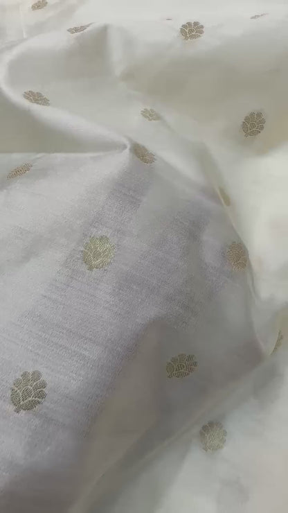 PURE CHINIYA SILK FABRIC – CREAM IVORY (CUTWORK BOOTI, RESHAMI ZARI WEAVE, DYEABLE, PER METER)