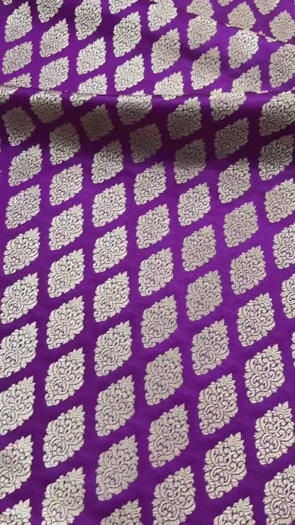 SATIN BROCADE BOOTA FABRIC – MAGENTA (ZARI SILK WEAVE, PER METER)