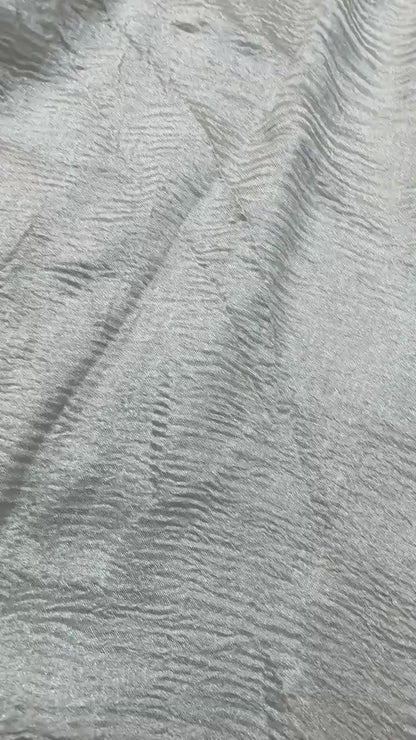 PURE CHIFFON CRUSHED SILK FABRIC – SILVER (RESHAMI ZARI WEAVE, DYEABLE, PER METER)